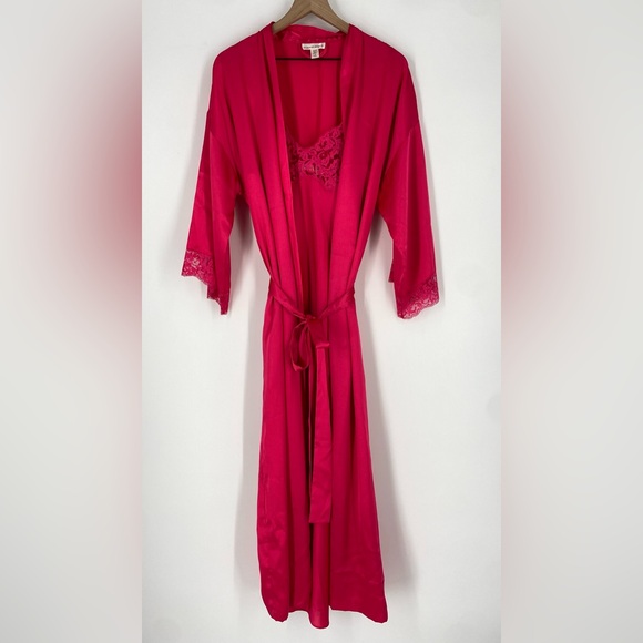 Victoria's Secret Vintage Satin Fuchsia Pink Peignoir Set